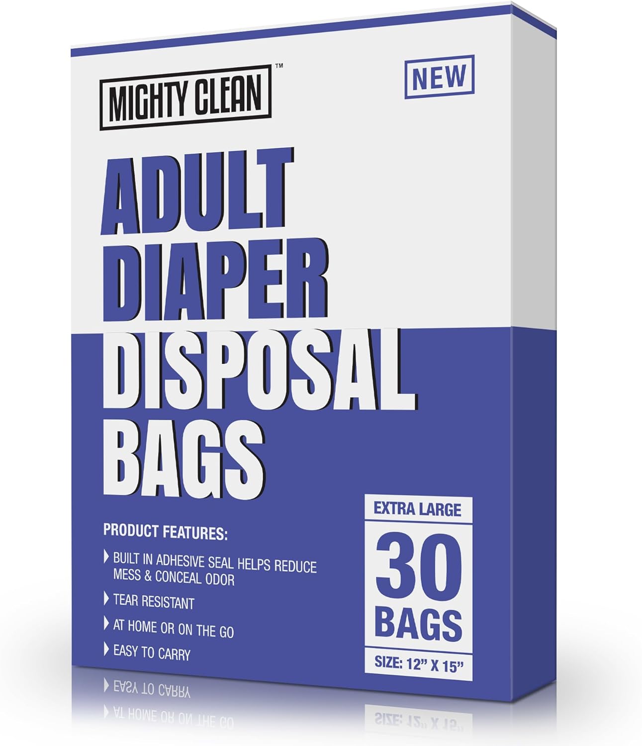 Mighty Clean Extra Large Adult Diaper Disposable Bags - 30 Bags | Leak-Proof, Odor Sealing, Tear Resistant | Discreet for Diapers, Incontinence Pads, Sanitary Product Disposal | Durable and Unscented