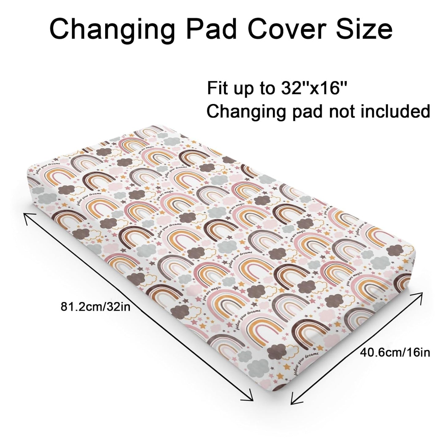 Colorful Boho Rainbow Changing Pad Covers Cute Rainbow Clouds Stars Fitted Baby Change Table Sheets for Boys Girls Soft Breathable Stretchy Changing Table Cover 32''x16''