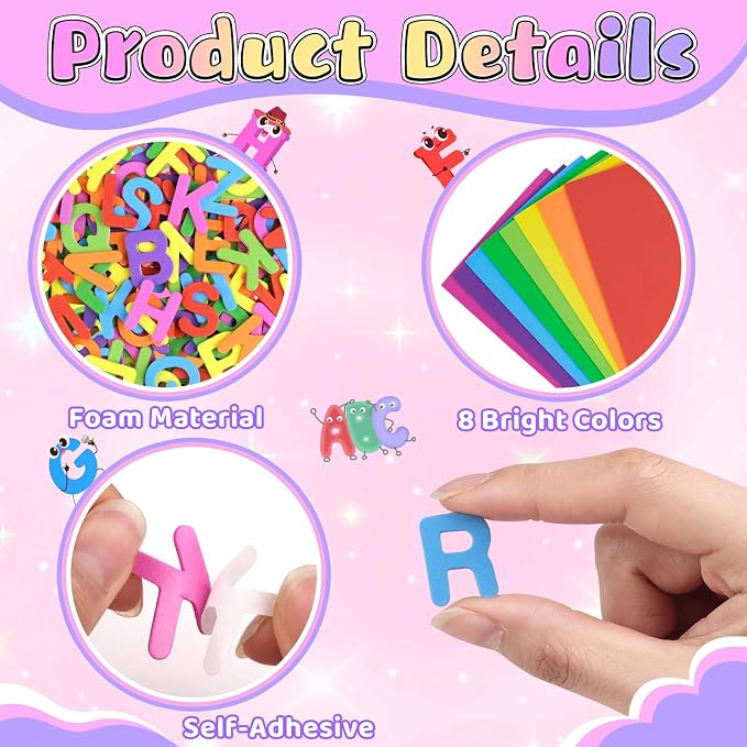 656 Pcs Foam Letter Stickers, Self-Adhesive EVA Alphabet Stickers Small 1 Inch