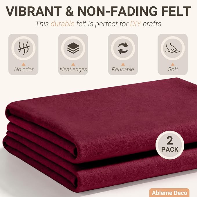 Burgundy Felt Fabric Sheets 18" x 18" 1.6mm Soft Craft Felt | Soft Precut Felt