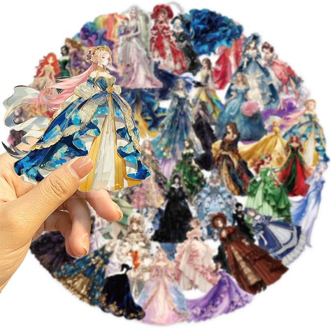 PET Transparent Princess Gown Stickers, Colorful Ball Gown Stickers Gift
