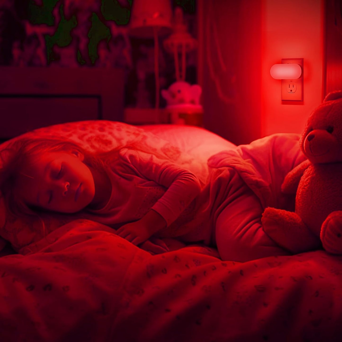 DORESshop Red Night Lights Plug into Wall, 4 Pack Dimmable Night Light for Kids, 1W Led Night Light for Bedroom, Kids Room