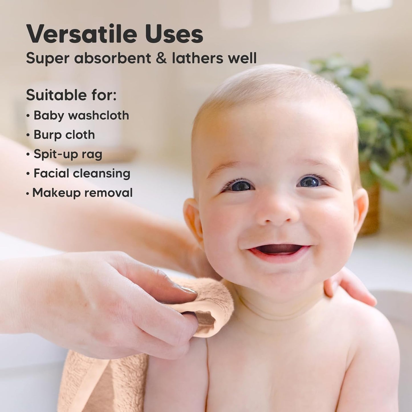 6-Pack Baby Washcloths - Soft Absorbent Viscose from Bamboo Wash Cloths for Babies, Kids, Toddlers, Infant, Newborn Bath Towels, Gentle on Sensitive Skin, 10x10 Reusable Face Towels (Peachy)