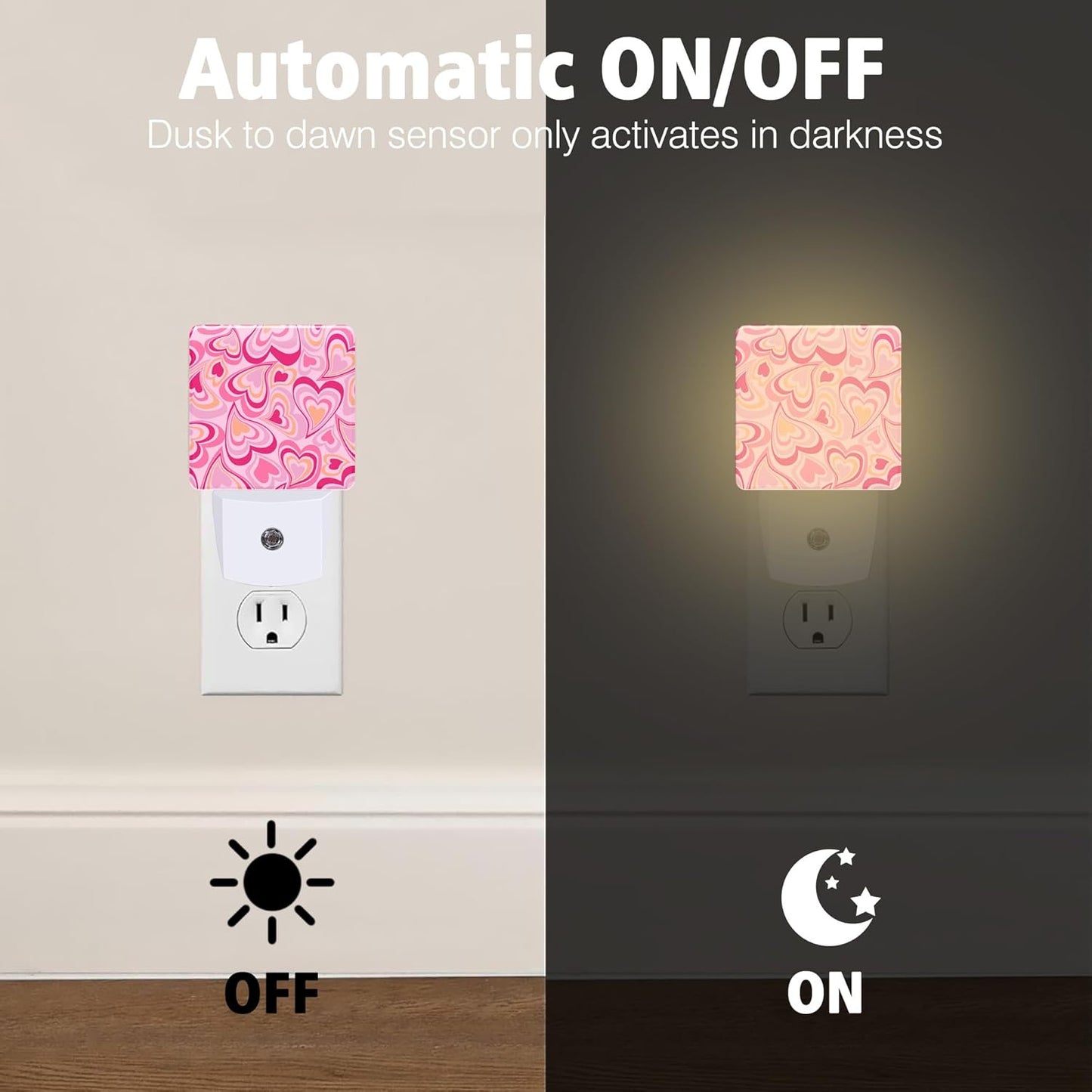 Love Heart Night Light Plug into Wall with Dusk to Dawn Light Sensors Valentine's Day Night Light LED Lamp for Bedroom Hallway Home Wall Decor Nightlight for Girls Boys Men Women