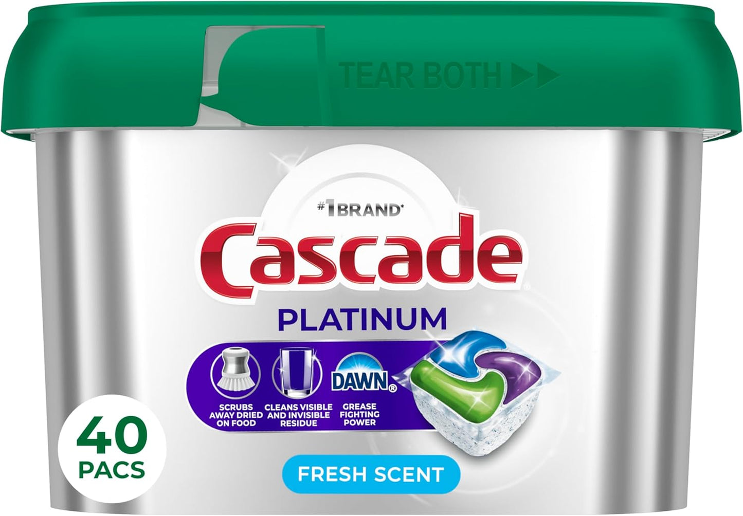 Cascade Platinum Dishwasher Pods, Dishwasher Detergent, Dish Detergent Soap, Fresh, 40 Count