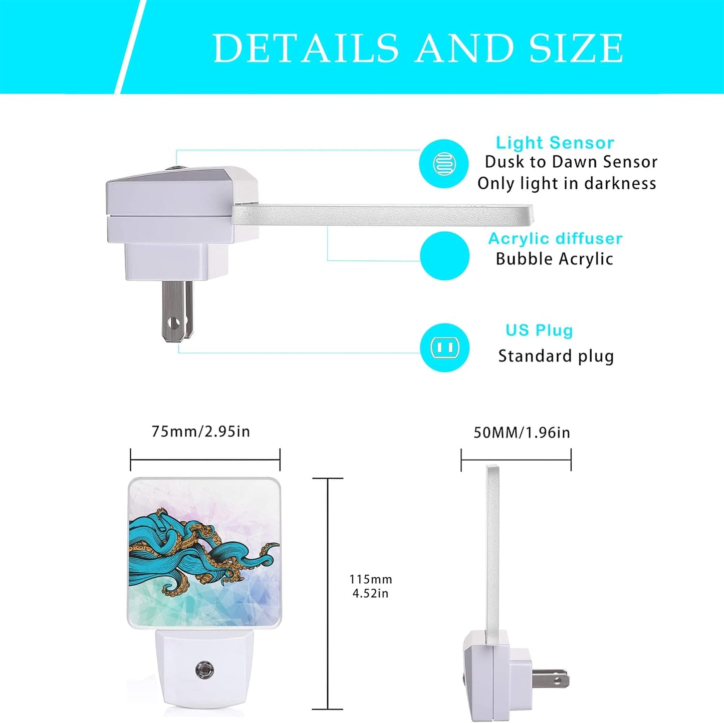 Octopus Night Light,Ocean World Sea Octopus Animal Night Lights Plug into Wall Dusk to Dawn Sensor Lamp for Women Men,Led Lights for Stairway/Hallway/Bedroom