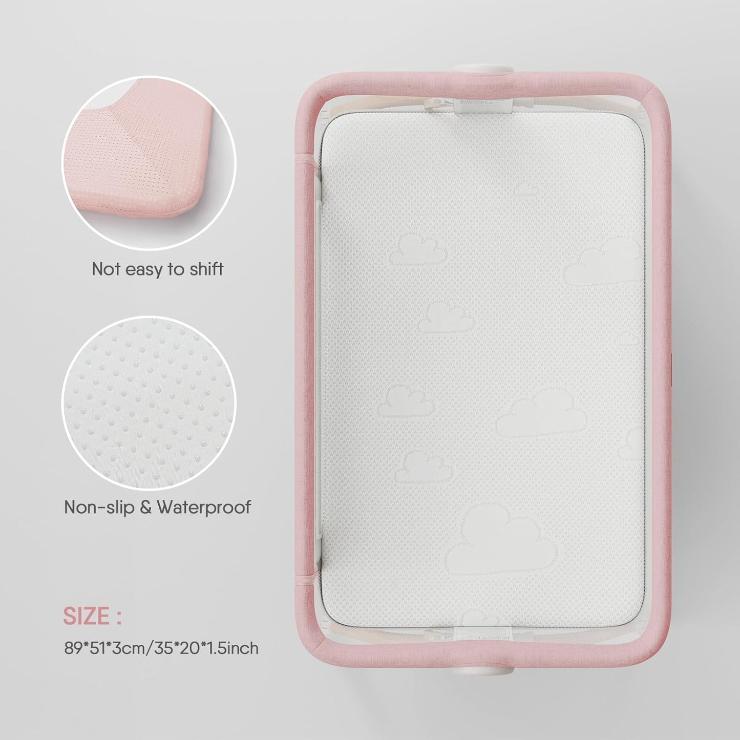 33x20x1.5 Breathable Crib Mattress Protector, Gel Memory Foam Toddler Mattress, Portable Crib Mattress Cover with Sheet for Mini Cribs & Baby Bassinet (Pink)