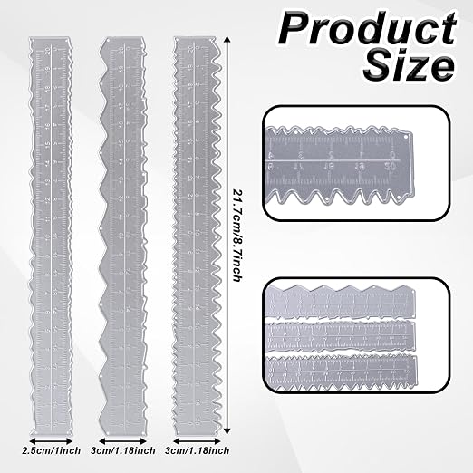 JJUNW 3 Pcs Deckle Edge Ruler Carbon Steel Metal Paper Tearing Ruler Craft Ruler