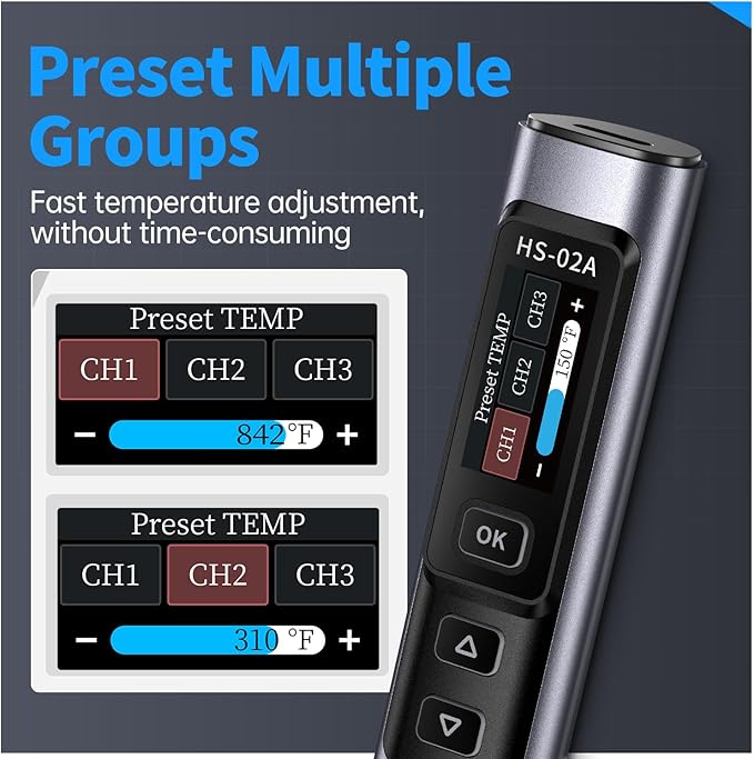 FNIRSI HS-02A 100W Portable Corded Soldering Iron Kit, 3S Fast Heating, 212-842℉, Pre-set 3 Groups Temperature, 6 F245 Soldering Tips, Smart Digital Soldering Iron Pen Tool for Electronics Repair