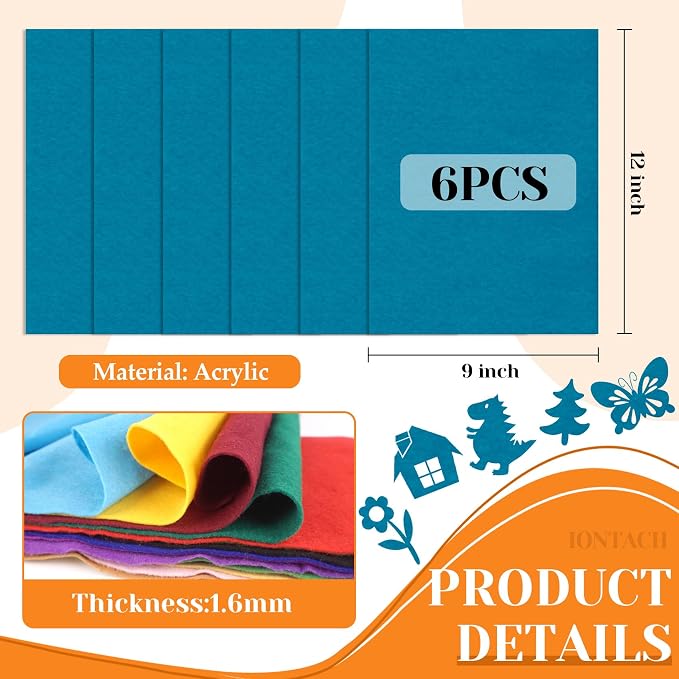 IONTACH 9" X 12" Soft Felt Sheets 1.6mm Thick | Felt Fabric