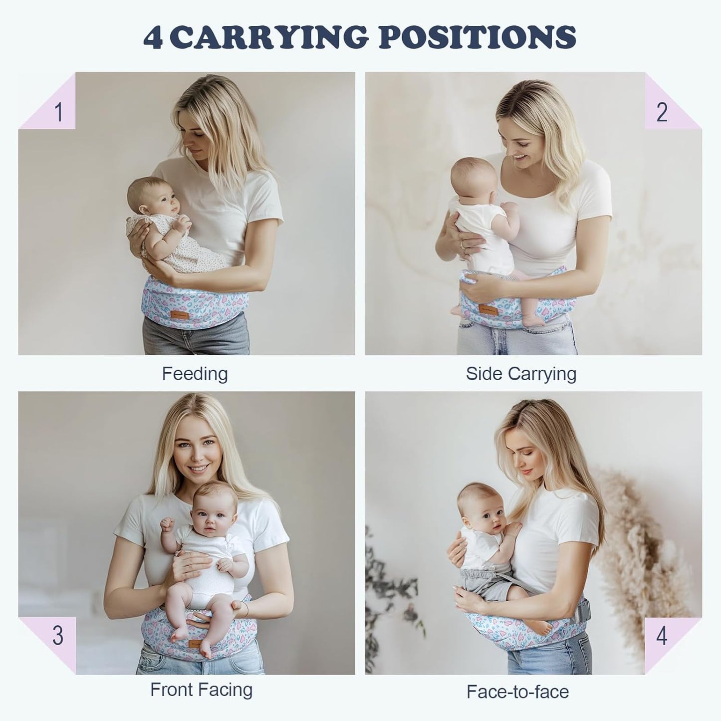 Baby Carrier with Hip Seat, Enhanced Safety, Hands-Free Support for Newborn to Toddler (0-66 lbs), Multiple Pockets, Ergonomic, Adjustable Waistband – Leopard