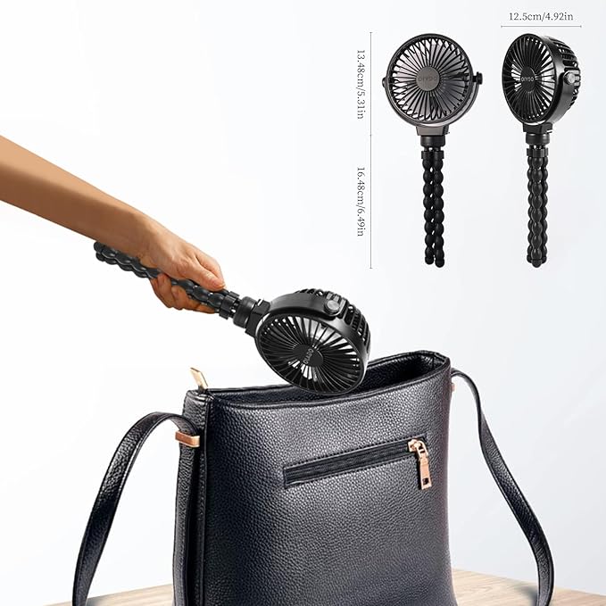 Portable Stroller Fan Personal rechargeable USB Fans With 5200mAh 3 Speeds Battery Small Baby Car Seat Mini Handheld Clip On Fan for Pram Crib Bike Treadmill Outdoor Camping Travel and Student Desk