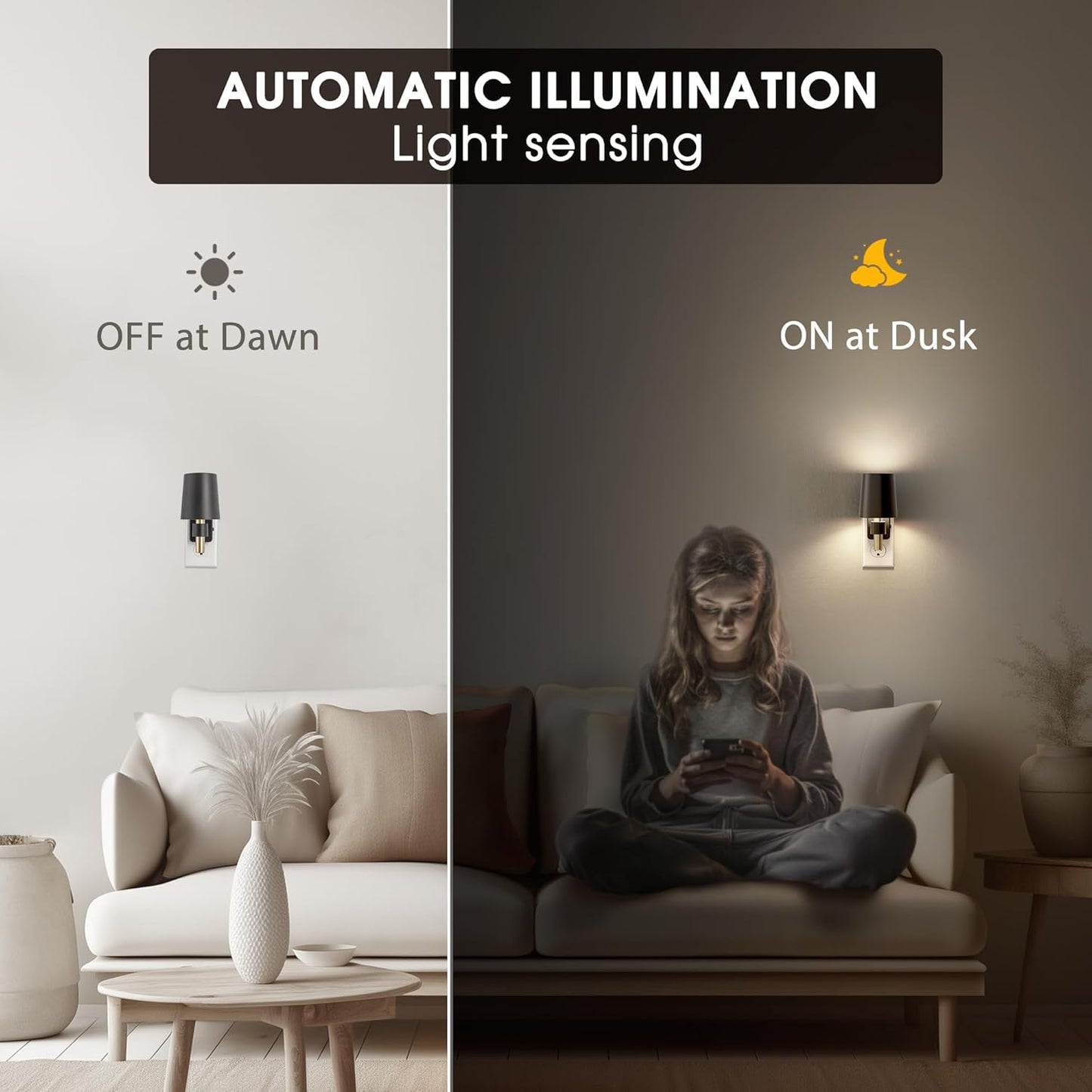 Night Light, Dimmable Night Lights Plug into Wall, Dusk to Dawn Sensor, Daylight White 5000K, 0-100LM, Plug in NightLight, Vintage Night Light Compact for Hallway Bedroom Stairway