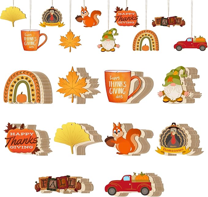 Subacy 80 PCS Unfinished Thanksgiving Wood Cutouts 10 Styles DIY Wooden Crafts