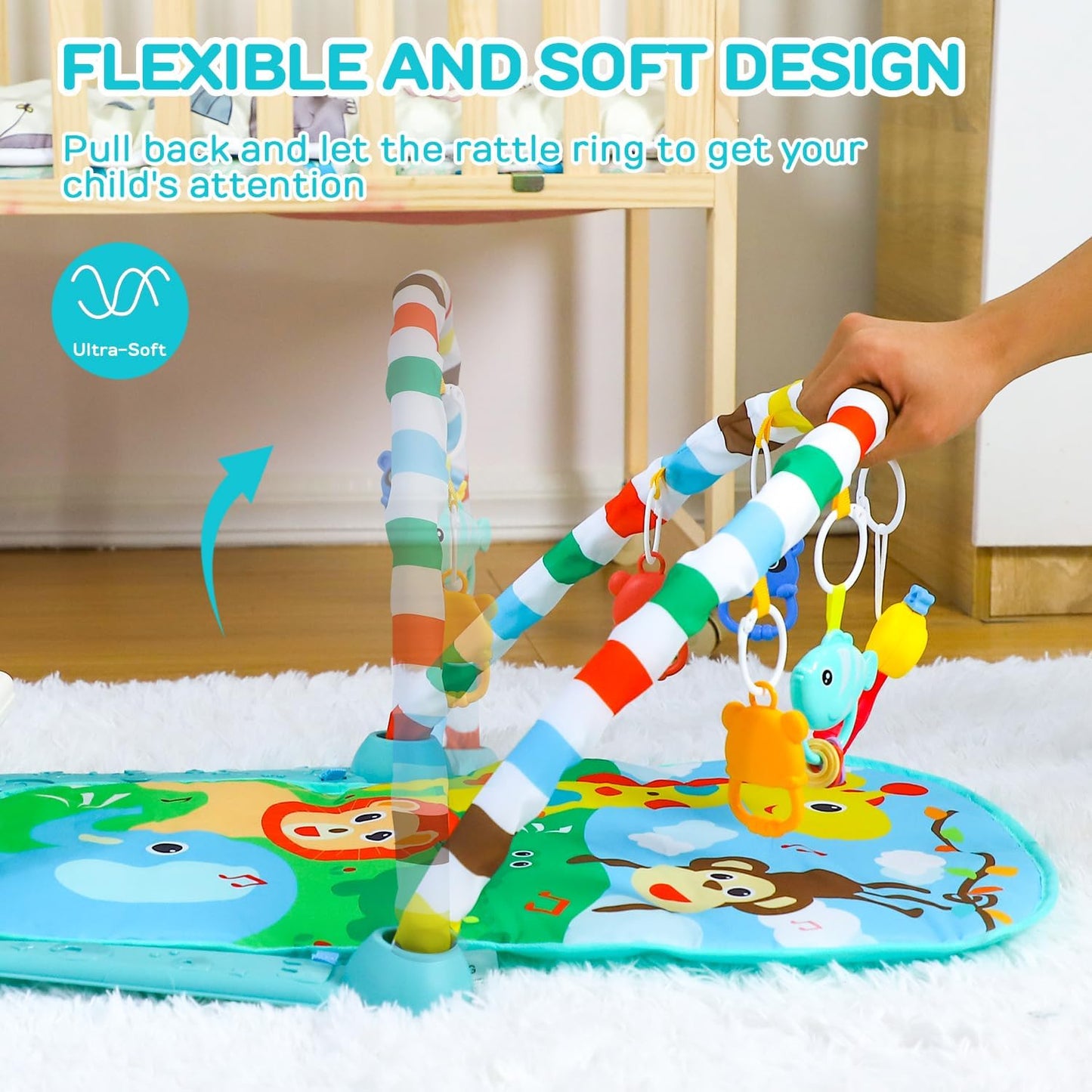 TOY Life Baby Play Mat for Babies 0-6 Months - Tummy Time Mat Activity Center, Kick and Play Piano Playmat Gym for Newborn Babies 0 to 3 6 9 12 Months