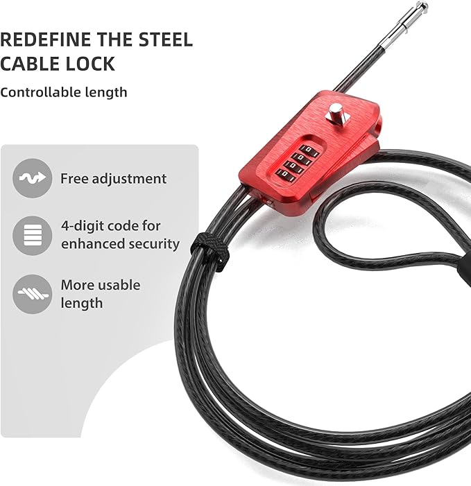 6ft Python Cable Lock for Bike, Bicycle, Electric Scooter, Trail Camera, 4 Digit Combination Lock Outdoor Use, Heavy Duty Anti Theft, Retractable Locking Cable for Trail Cam, eBike, Kayak