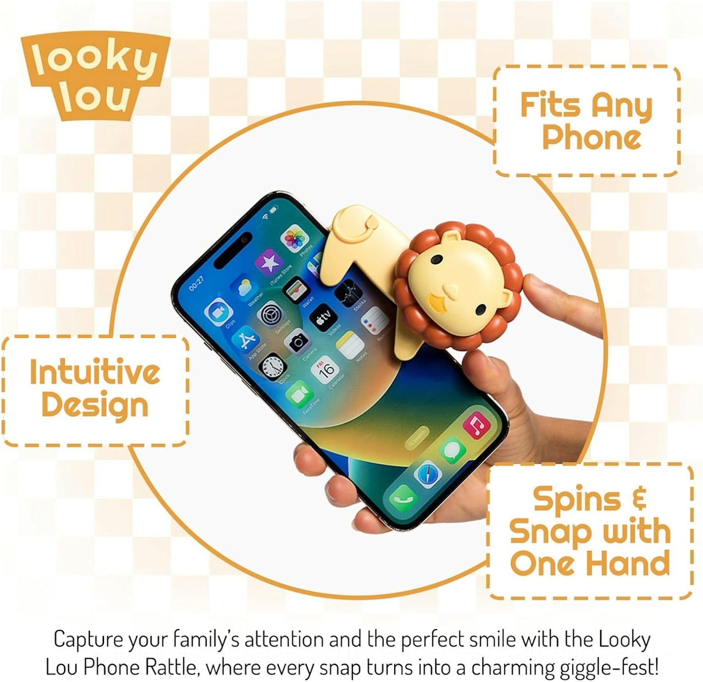 Looky Lou - Lion Rattle Phone Clip for Baby Pictures, Newborn Photography, Monthly Milestones, Photoshoot Props & First Birthdays - New Parent Gifts, Grandparent, Registry, Babies First Christmas
