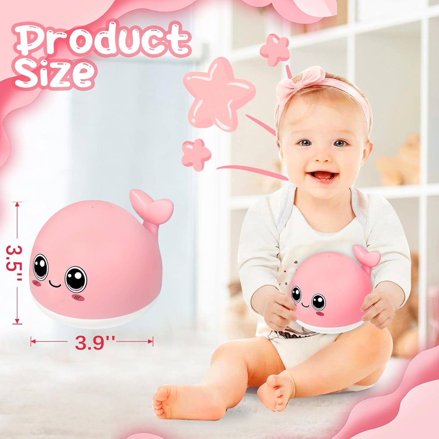 TFS TOP·FANS Bath Toy Baby Girl Gift: Pink Whale for 6-12 Months Old Infant Girl Light Up Fountain Bathtub Water Toys 3 4 5 7 8 9 10 15 Birthday Shower Gifts 18-24 Newborn Essentials Stuff Accessories