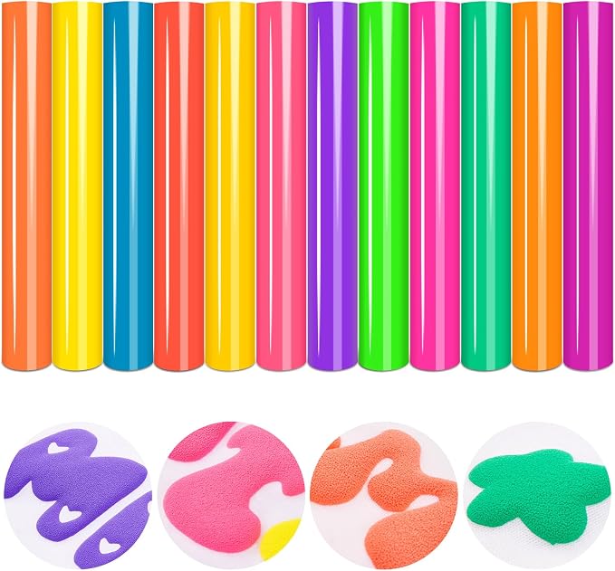 Tintnut Multicolor Neon Puff HTV Vinyl, easy cut & weed, stretch washable
