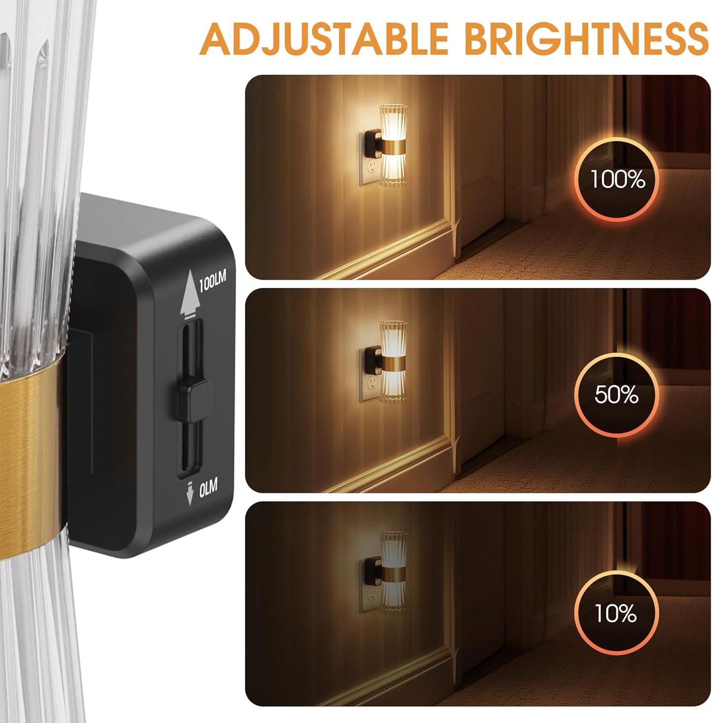 Night Light Plug into Wall, 2 Pack, 320° Rotation Night Light with Dusk to Dawn Light Sensor, Soft White 3000K, 0-100LM Adjustable Brightness, Unique Elegant Design for Use in Bedroom, Hallways