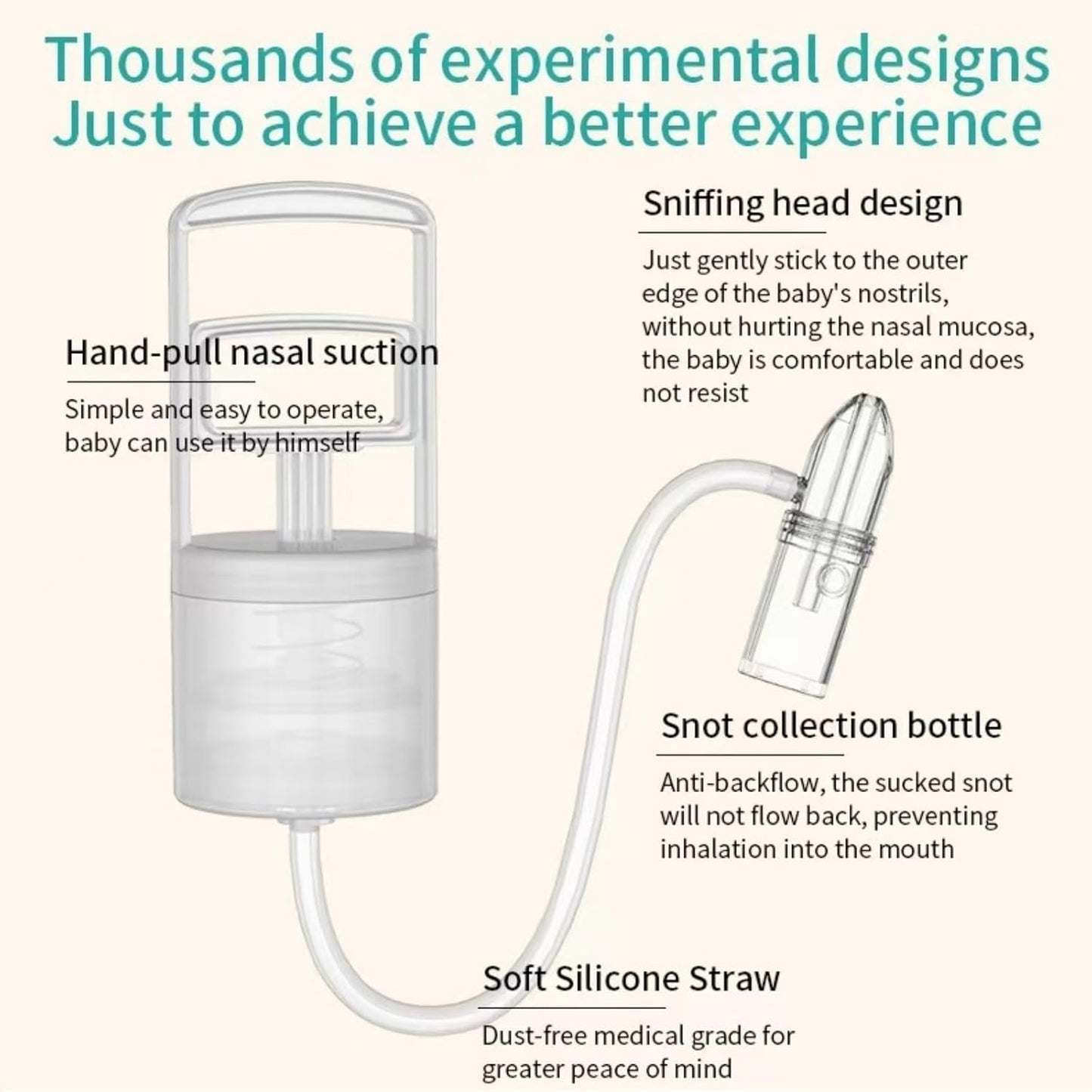 Nasal Aspirator for Baby, Portable Hand Puller Nose Sucker, Quiet Suction Easy to Operate | Reusable | Soft Silicone Nose Cleaner for Fast and Effective Relief of Nasal Congestion in Infant