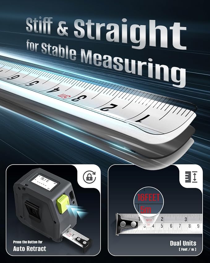 Laser Tape Measure 2-in-1, Inkerma 130Ft Laser Measurement Tool & 16Ft