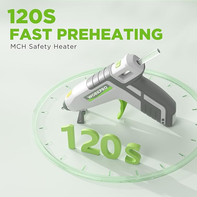 WORKPRO 3.6V Cordless Hot Glue Gun, Fast Preheating, Smart Power-Off, USB-C