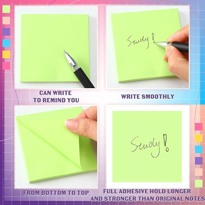 Kajaia 24 Pads Full Adhesive Sticky Notes Colorful Sticky Notes Adhesive Memo