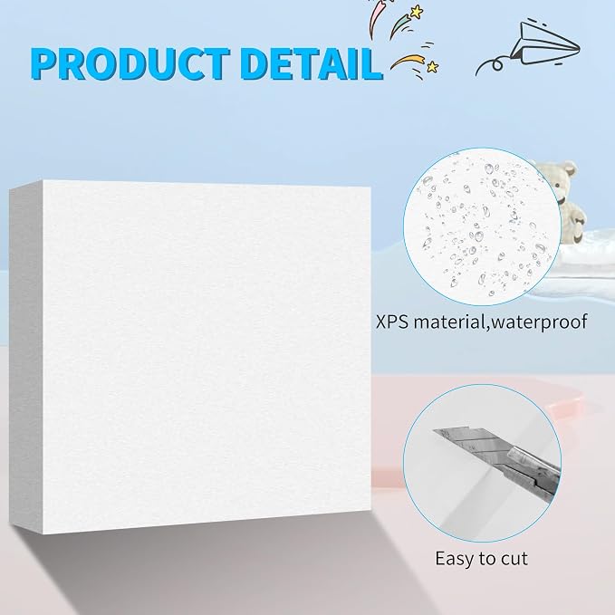 LuckyFoam White 4 Pack 12x12x2 inch Foam Sheets 2 Inch Thick | Polystyrene
