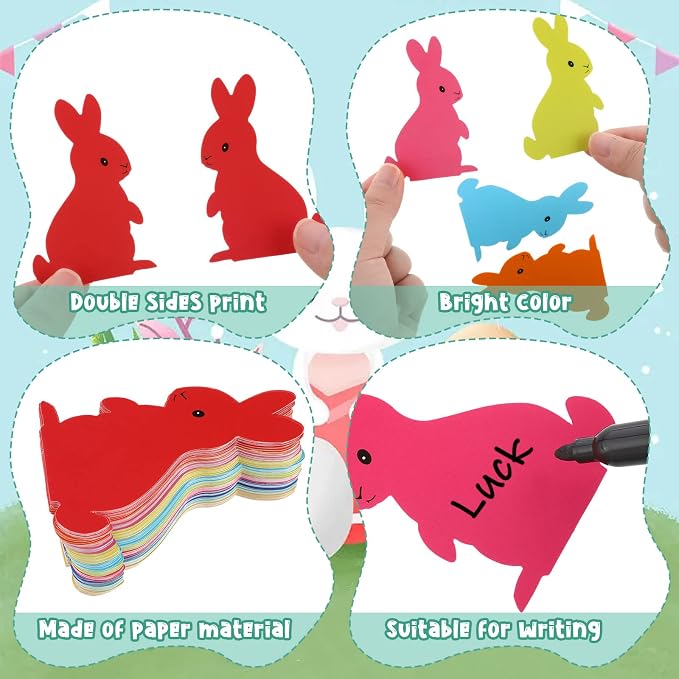200 Pieces Bunny Paper Cutouts Easter Bulletin Board Decorations Colorful Bunny
