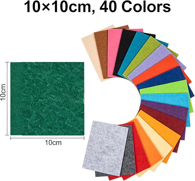 BoAn 40 Pcs Felt Sheets for Crafts 4"x 4", Soft Felt Fabric Squares in Rich