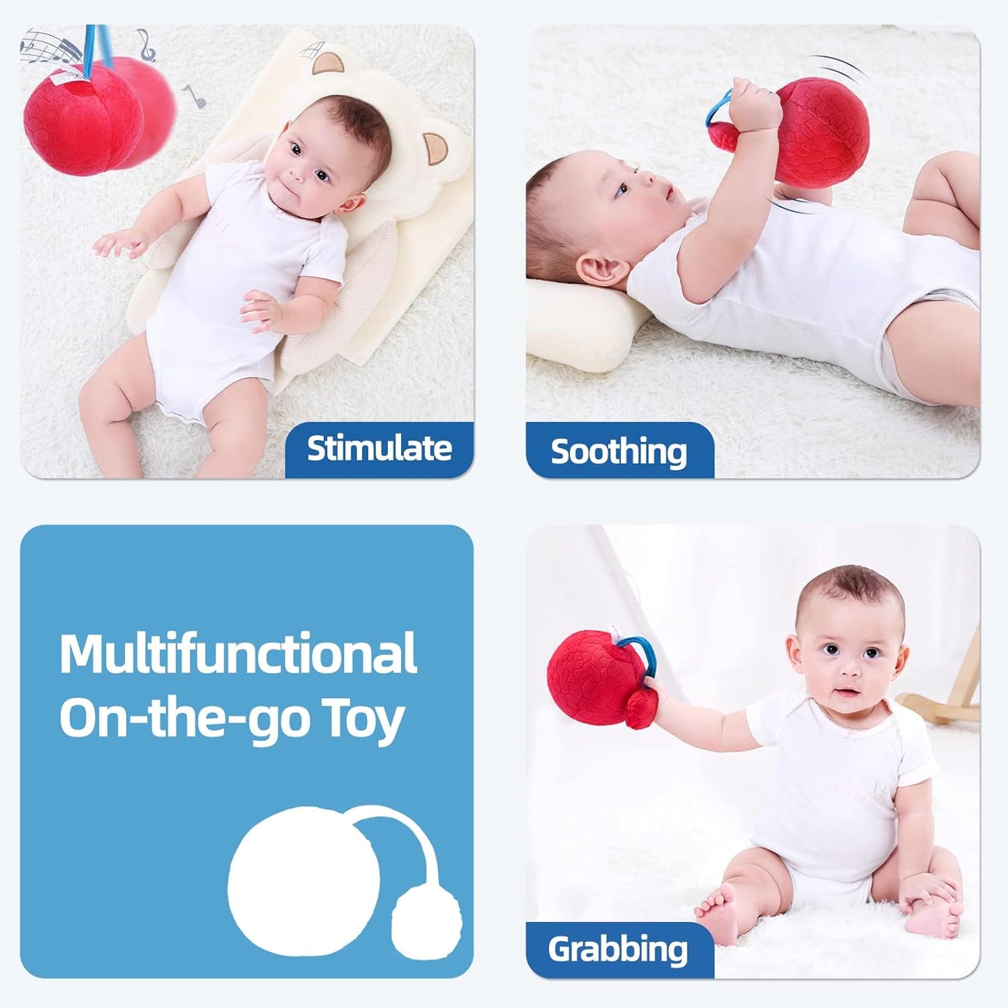 Jollybaby Soft Plush Stuffed Black and White Oball with Rattle Toys for Infant Baby 0-3-6 Months, High Contrast Sensory Rattles Teething Ball Toys for Baby, Newborn Boy Girls Shower Gifts