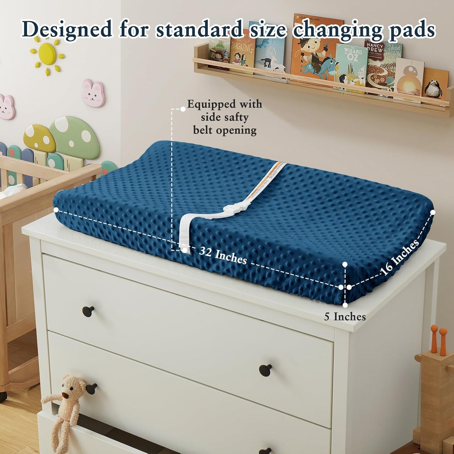 Homiest 2 Pack Changing Pad Cover, White + Light Navy Blue Changing Table Sheets, Ultra Soft Fleece Minky Dot Fabric, Breathable Comfortable Diaper Pad Cover for Girls and Boys, Machine Washable