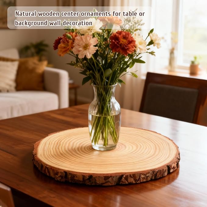 FSWCCK 2 Pack Nature Unfinished Round Wood Slices, 11-13 Inches Wooden Circle