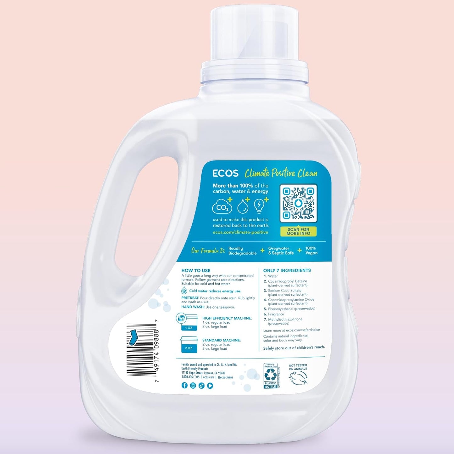 ECOS Laundry Detergent Liquid, 200 Loads - Dermatologist Tested Laundry Soap - Hypoallergenic, EPA Safer Choice Certified, Plant-Powered - Magnolia Lily, 100 Fl Oz (Pack of 2)