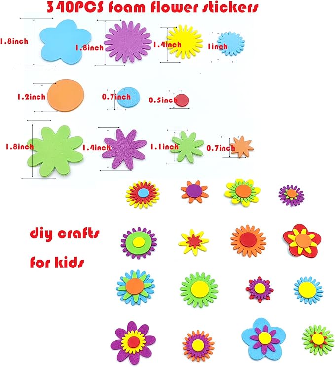 340PCS Foam Flower Stickers, Spring Theme Puffy Shapes Materials |