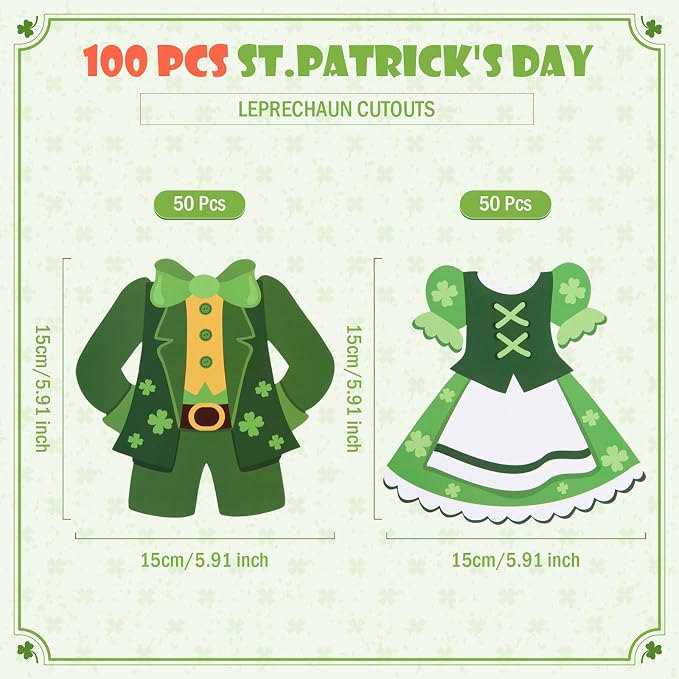 FOBSME 100 Pcs St. Patrick's Day Leprechaun Cutouts 5.91 Inch St. Patrick's Day