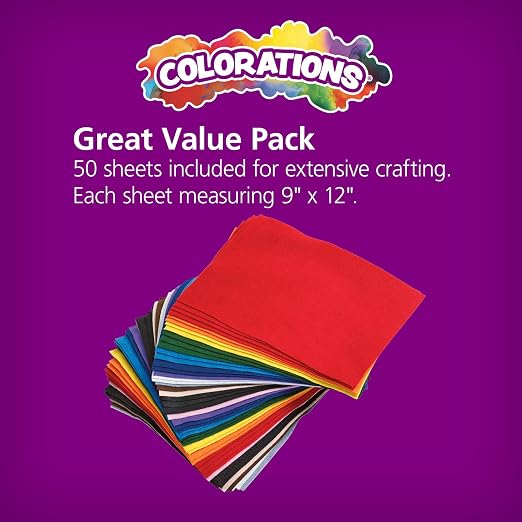 Colorations 100% Polyester Felt Sheets 9 inches x 12 inches, 13 colors