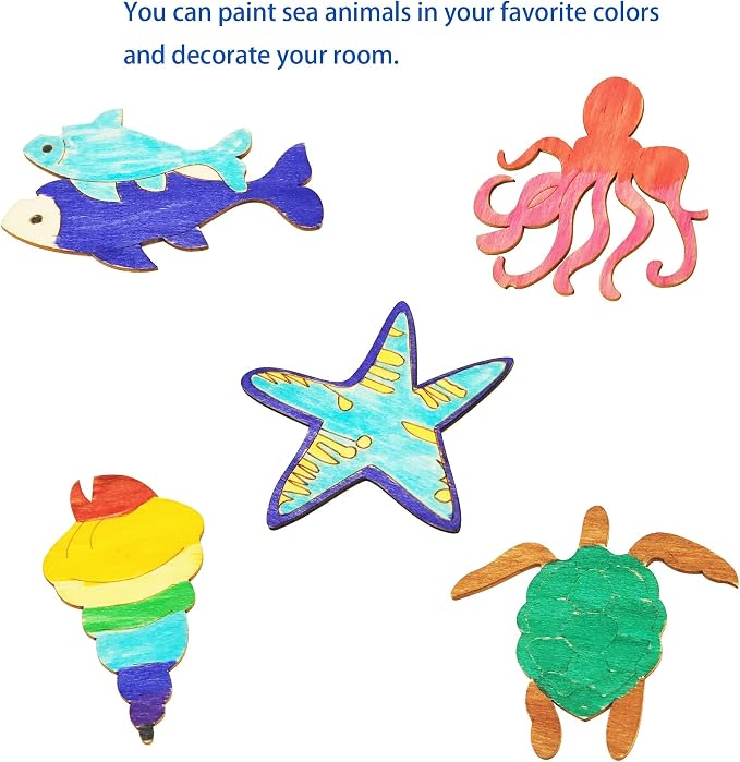 80PCS Unfinished Wood Ocean Animal Cutouts