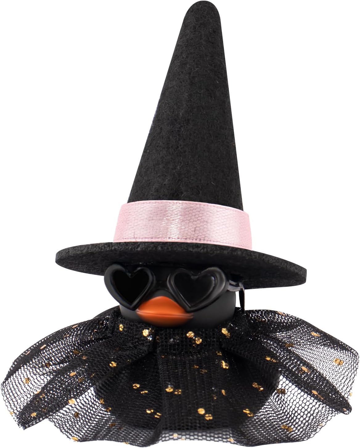 wonuu Car Dashboard Witch Black Rubber Ducks for Halloween, Decorations Duck for Office Desk Ornament Accessories with Hat Glasses Skirt, Pink