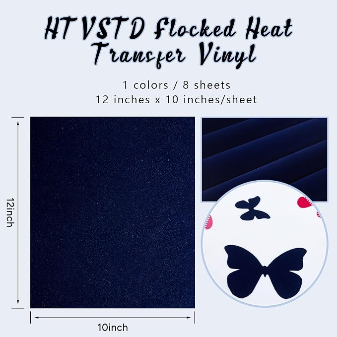 HTVSTD Blue Flock HTV Heat Transfer Vinyl 8pcs 12×10in Iron on Vinyl | Colorful