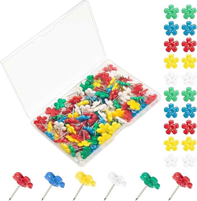 ELANE 100 Pcs Flower Thumb Tacks