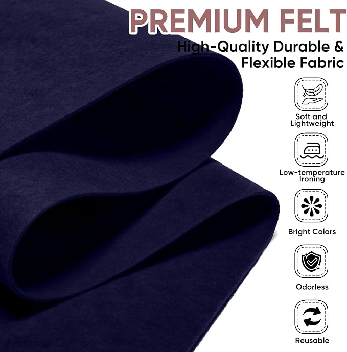 Soft Felt Fabric Sheet 18" x 36", 1.6mm Acrylic Craft Felt, Large Precut Sheet