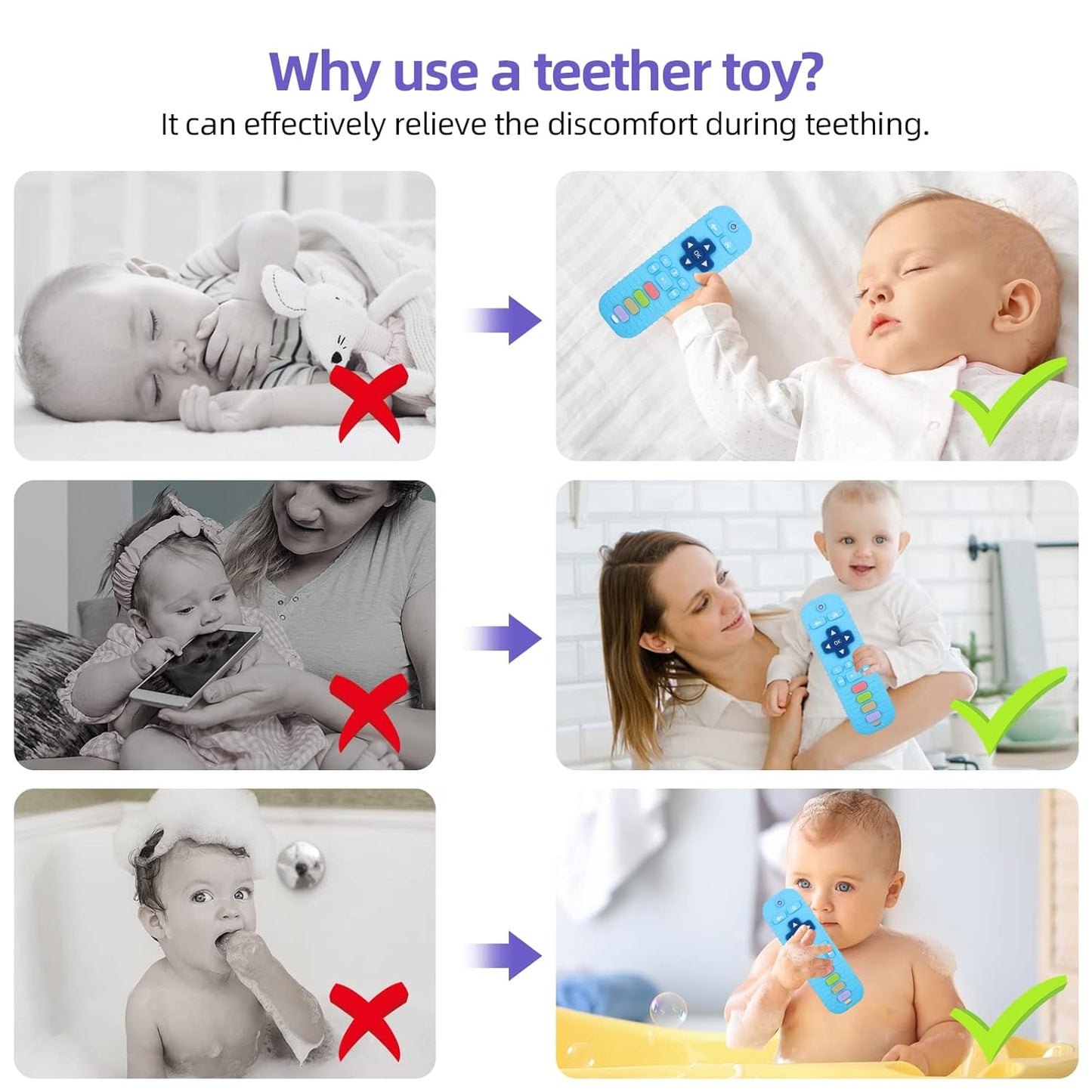 Chuya Remote Teethers Silicone Baby Teething Toys, TV Remote Teether for 3-6-12-18 Months Babies Infant Toddlers Teething Relief Chew Toys (Blue)