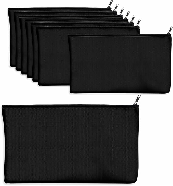 10 PCs 8.3x4.7 Black canvas Zipper Pouch, Makeup Bags Bulk Pencil Pouch