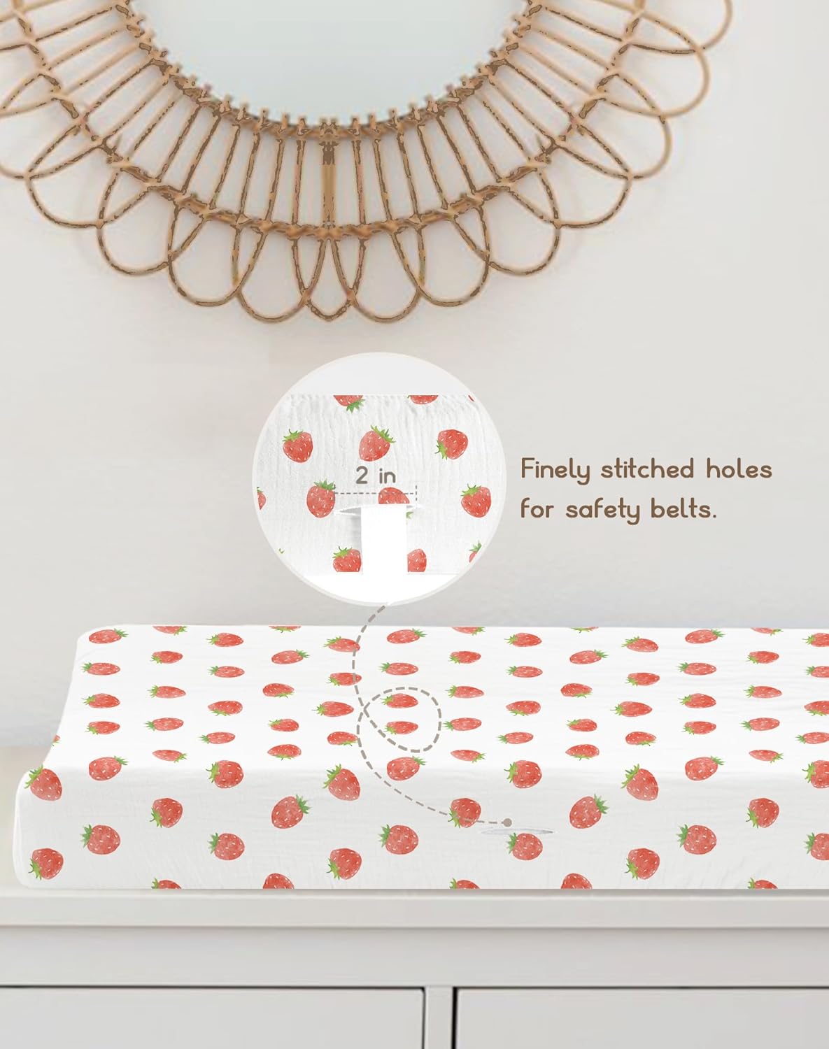 Changing Pad Cover for Baby Boy Girl 2 Pack, Muslin Changing Table Pad Covers with Boho Style, Neutral Nursery Bedding Essentials Soft and Breathable (Strawberry & Pale Pink)