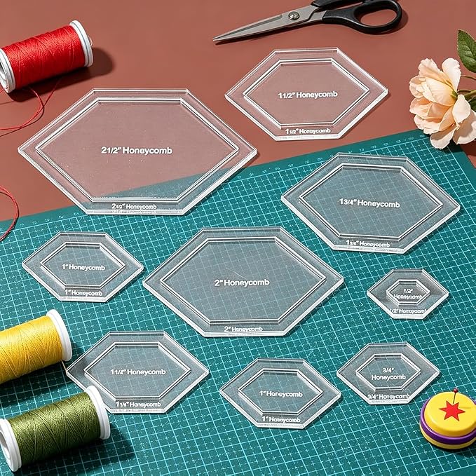 BENECREAT 16 Pcs Honeycomb Quilting Template, Acrylic Quilting Templates Rulers