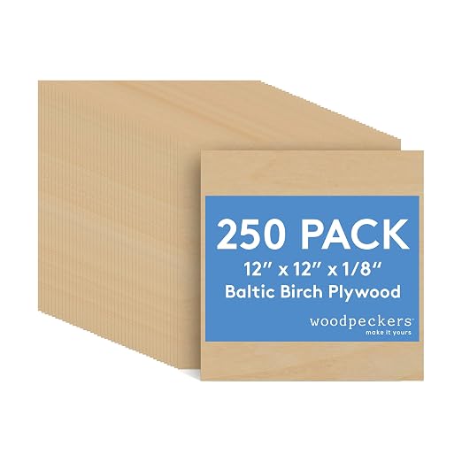 Baltic Birch Plywood, 3 mm 1/8 x 12 x 12 Inch Craft Wood, Box of 250 B/BB Grade