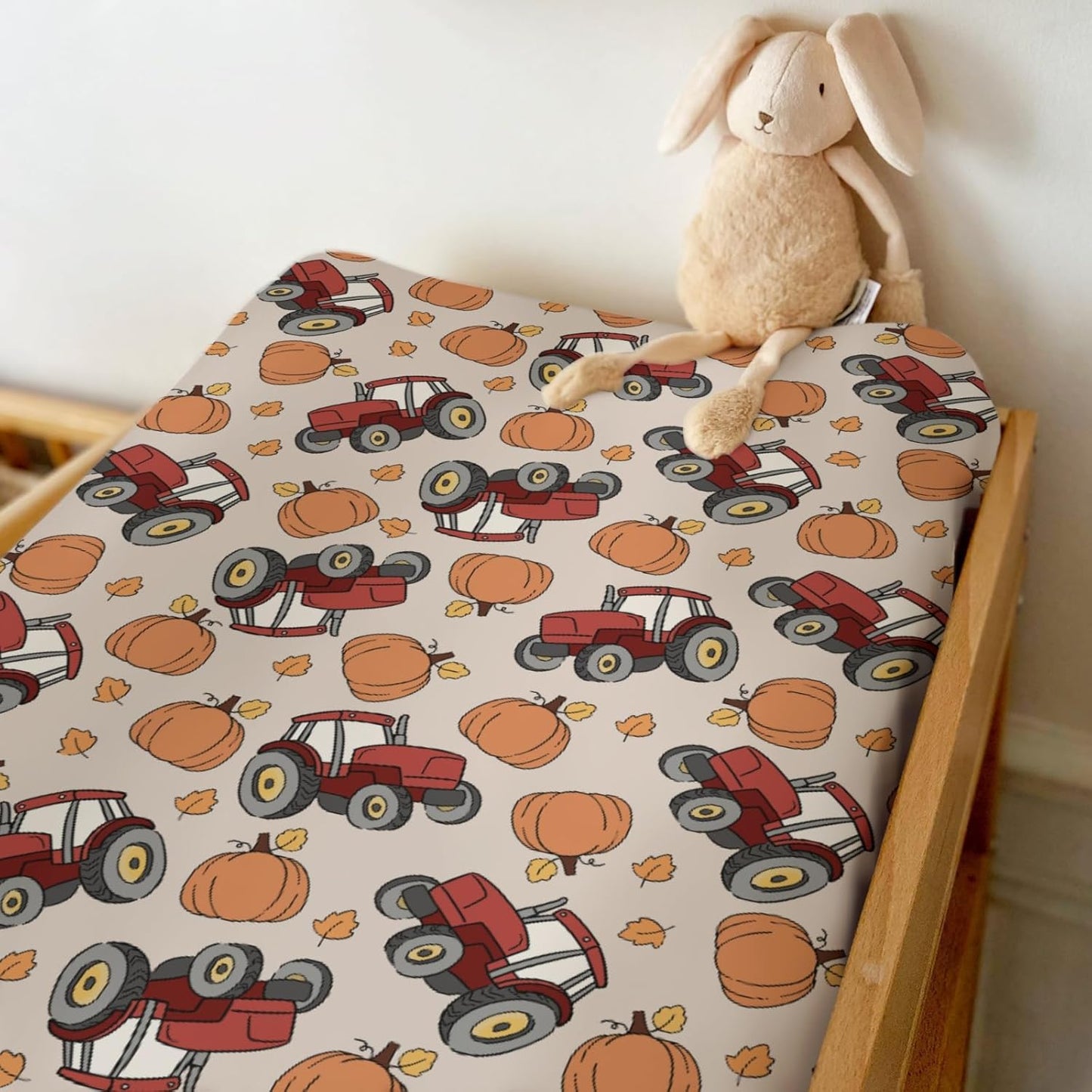 Red Tractors Pumpkins Baby Changing Pad Covers for Boy Girl Autumn Farm Trucks Harvest Fitted Change Table Mats Fall Farmhouse Vehicle Soft Diaper Changing Pad Sheets for 32''×16'' Contoured Pad