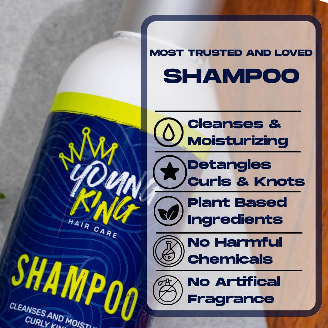 YOUNG KING HAIR CARE Kids Shampoo For Boys | Cleanse and Hydrate Natural Curls | Plant-Based and Harm-Free (4 oz)